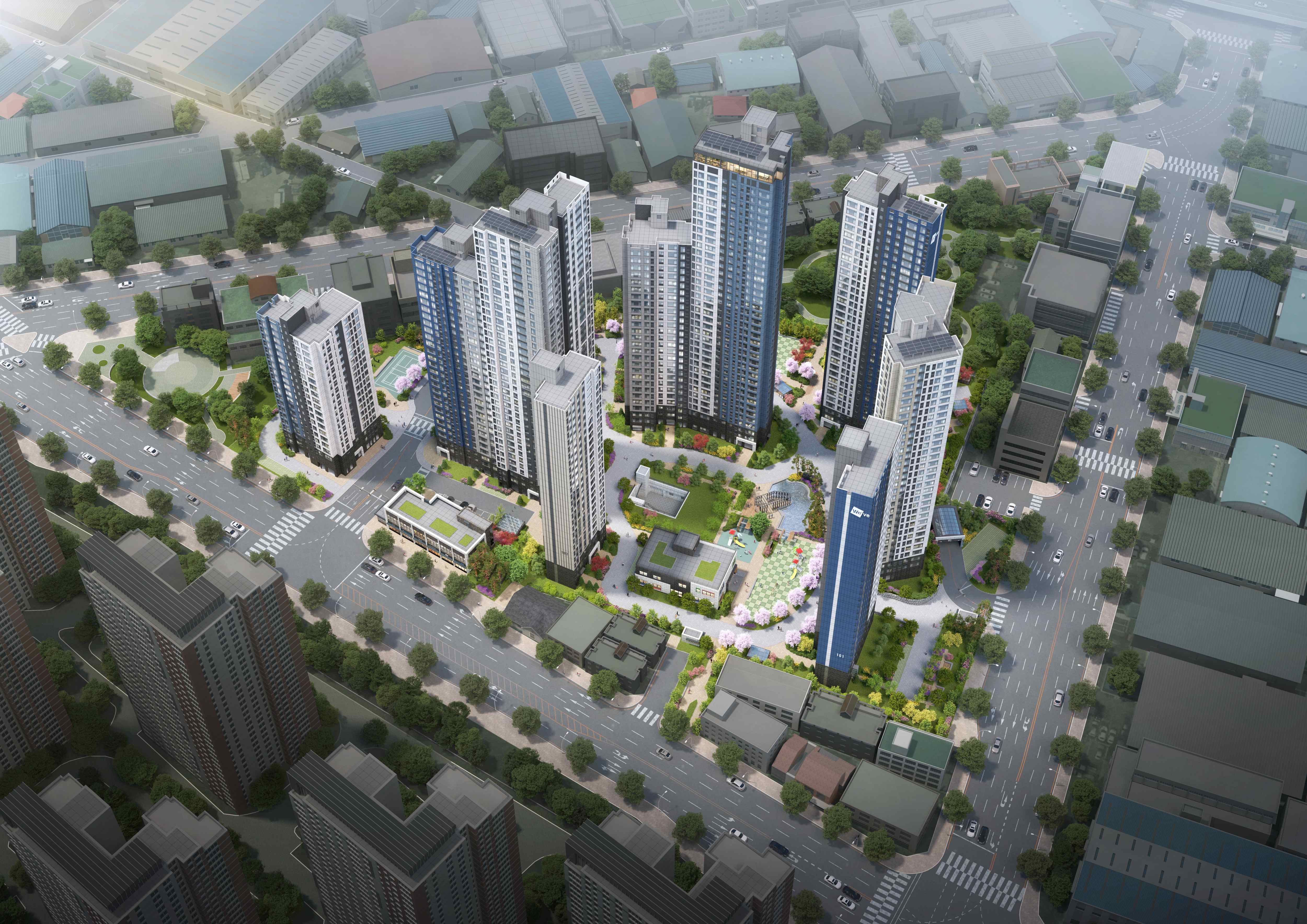 두산위브 더센트럴 도화 조감도 - 전체 단지 조감도